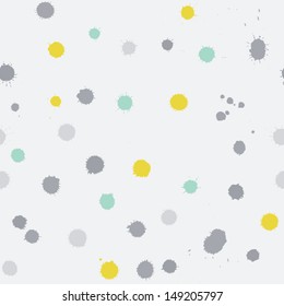 Spray paint watercolor seamless pattern. Abstract grunge vector seamless pattern. Multicolor splashes texture. Pastel splashes on light grey background