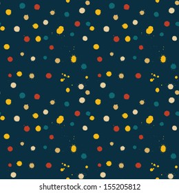 Color de agua de pintura con spray, patrón transparente. Patrón transparente del vector de grunge abstracto. El multicolor salpica textura. Brillantes salpicaduras en fondo oscuro