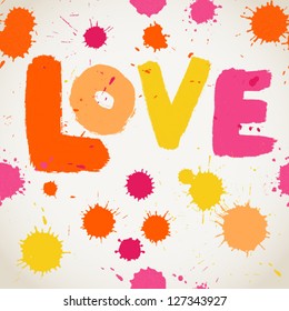 Spray paint watercolor vector seamless pattern with Love letters. Valentine's Day background. You can use it separately.