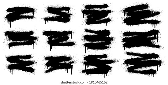 Spray Painted Banners. Grunge Street Art Sprayed Texture, Graffiti Drip Shapes Or Frames. Paint Sprayed Silhouette Vector Illustration Symbols Set. Spray Dirty Grunge, Paint Black Splash