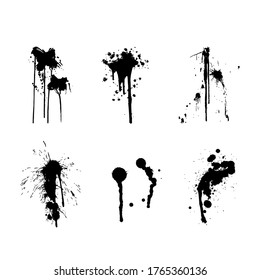 Spray painted brushes. Paint splatter dots, graffiti drips and sprayed paints. Street art grafity, vandalism paint splat spot silhouette. Isolated vector symbols set. vector eps 10.