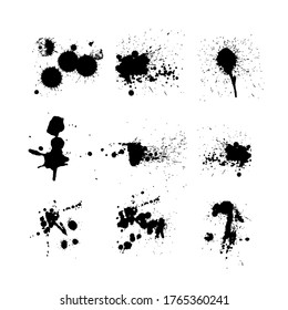 Spray painted brushes. Paint splatter dots, graffiti drips and sprayed paints. Street art grafity, vandalism paint splat spot silhouette. Isolated vector symbols set. vector eps 10.