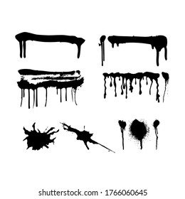 Spray painted brushes. Paint splatter dots, water colour, graffiti drips and sprayed paints. Street art grafity, vandalism paint splat spot silhouette. Isolated vector symbols set. vector eps 10.