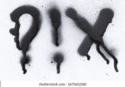 
Spray painted capital letters graffiti x As well as punctuation marks and exclamation marks, question marks In white with lots of fine detail spray.background