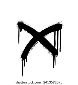 Spray painted cross mark graffiti. Sign no brush drawing. Icon X. Black vector illustration isolated on white background. Urban art. Business presentation element.