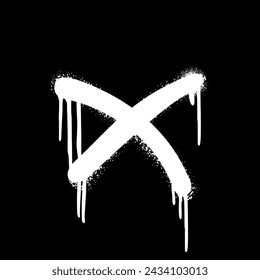 Spray painted cross mark graffiti. Sign no brush drawing. Icon X. White vector illustration isolated on black background. Urban art. Business presentation element.