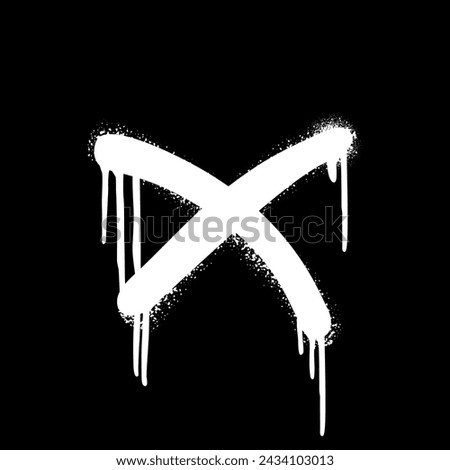 Spray painted cross mark graffiti. Sign no brush drawing. Icon X. White vector illustration isolated on black background. Urban art. Business presentation element.