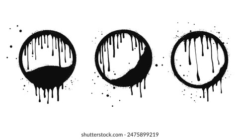 Spray painted frames for text circle and box in black over white. stencils border. isolated on white background. vector illustration