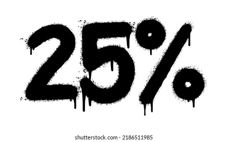 Spray Painted Graffiti 25 percent Sprayed isolated with a white background. graffiti 25 percent icon with over spray in black over white. Vector illustration.