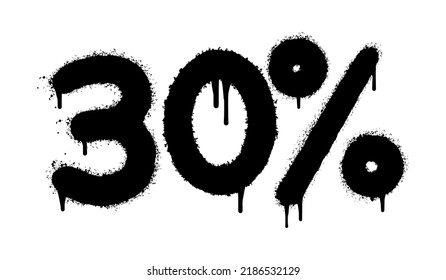 Spray Painted Graffiti 30 Percent Sprayed Isolated With A White Background. Graffiti 30 Percent Icon With Over Spray In Black Over White. Vector Illustration.