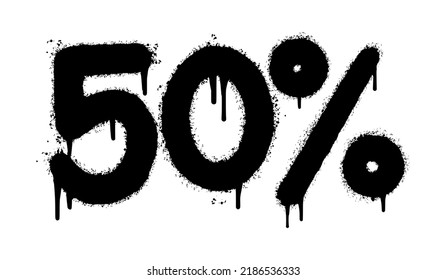 Spray Painted Graffiti 50 percent Sprayed isolated with a white background. graffiti 50 percent icon with over spray in black over white. Vector illustration.