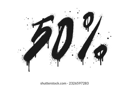 Spray painted graffiti 50 percent sign in black over white. 50 percent drip symbol. isolated on white background. vector illustration