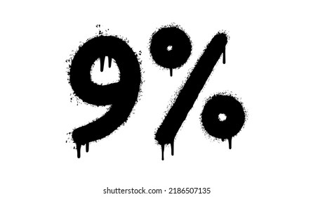 Spray Painted Graffiti 9 percent Sprayed isolated with a white background. graffiti 9 percent icon with over spray in black over white. Vector illustration.