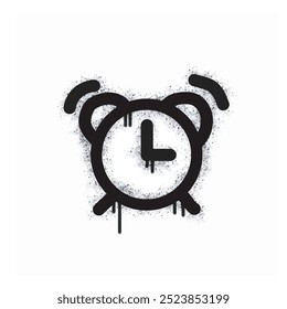 
Spray painted Graffiti alarm clock icon isolated on white background. graffiti alarm clock icon with overspray in black on white. Vector illustration.