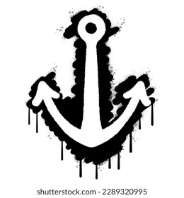 Spray Painted Graffiti anchor icon Sprayed isolated with a white background. graffiti anchor with over spray in black over white.