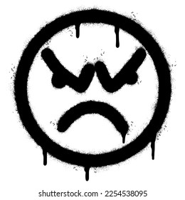 Spray Painted Graffiti angry face emoticon isolated on white background.
