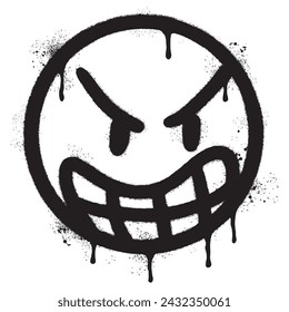 Spray Painted Graffiti angry face emoticon isolated on white background.
