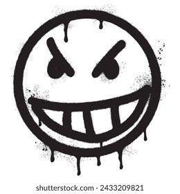 Spray Painted Graffiti angry face emoticon isolated on white background.