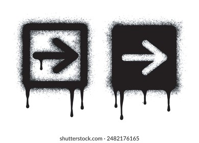 Spray Painted Graffiti arrow button isolated on white background. graffiti right direction arrow with overspray in black on white. Vector illustration.

