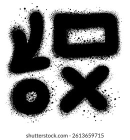 Spray Painted Graffiti arrow, frame, circle and  x symbol Sprayed isolated with a white background.