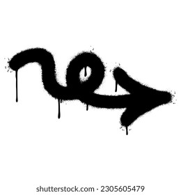 Spray Painted Graffiti arrow Sprayed isolated with a white background. graffiti arrow with over spray in black over white.