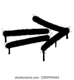Spray Painted Graffiti arrow Sprayed isolated with a white background. graffiti arrow with over spray in black over white.