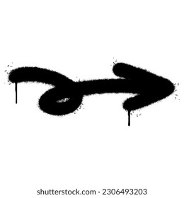 Spray Painted Graffiti arrow Sprayed isolated with a white background. graffiti arrow with over spray in black over white.