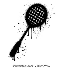 Spray Painted Graffiti Badminton racket Sprayed isolated with a white background.