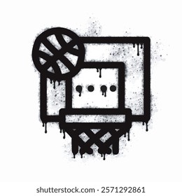 Spray painted graffiti basketball hoop sign in black on white. basketball hoop symbol. isolated on white background. vector illustration
