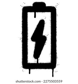 Spray Painted Graffiti battery Charging icon Sprayed isolated with a white background. graffiti Battery icon with over spray in black over white.