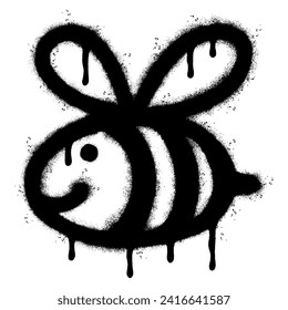 Icono de la abeja de graffiti pintado con aerosol aislado con fondo blanco. símbolo de abeja de graffiti con aerosol sobre blanco y negro. Ilustración vectorial.