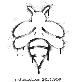 Icono de la abeja de graffiti pintado con aerosol aislado con fondo blanco. símbolo de abeja de graffiti con aerosol sobre blanco y negro. Ilustración vectorial.