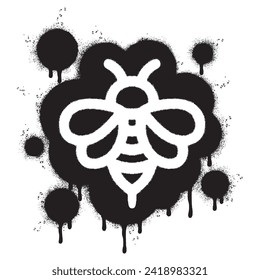 Spray Painted Graffiti bee icon Sprayed isolated with a white background. graffiti bee symbol with over spray in black over white. Vector illustration.