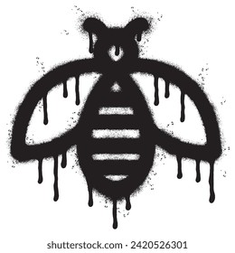 Icono de la abeja de graffiti pintado con aerosol aislado con fondo blanco. símbolo de abeja de graffiti con aerosol sobre blanco y negro. Ilustración vectorial.