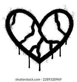 Spray Painted Graffiti Broken heart icon Word Sprayed isolated with a white background. graffiti love break icon with over spray in black over white.