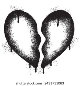 Spray Painted Graffiti Broken heart icon Word Sprayed isolated with a white background. graffiti love break icon with over spray in black over white.