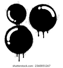 Icono de la burbuja del graffiti pintado con aerosol aislado con fondo blanco. símbolo de burbuja de graffiti con aerosol sobre blanco y negro.