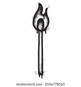 Spray Painted Graffiti Burning match isolated on white background.