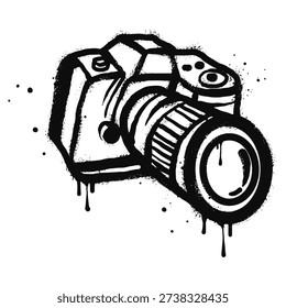 Spray painted graffiti Camera sign in black over white. Camera drip symbol. isolated on white background. vector illustration