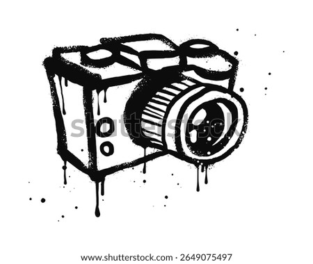 Spray painted graffiti Camera sign in black over white. Camera drip symbol. isolated on white background. vector illustration