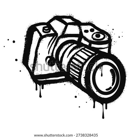 Spray painted graffiti Camera sign in black over white. Camera drip symbol. isolated on white background. vector illustration