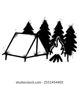 Spray Painted Graffiti Camping tent icon isolated on white background.