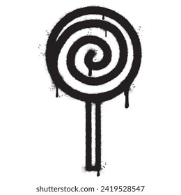 Spray Painted Graffiti Candy lollipop icon Sprayed isolated with a white background. graffiti Candy lollipop symbol with over spray in black over white.