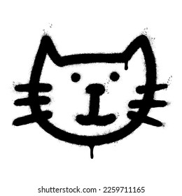 Spray Painted Graffiti Cat icon Sprayed isolated with a white background. graffiti cat with over spray in black over white.