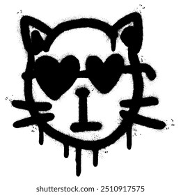 Spray Painted Graffiti Cat icon Sprayed isolated with a white background. graffiti cat with over spray in black over white.