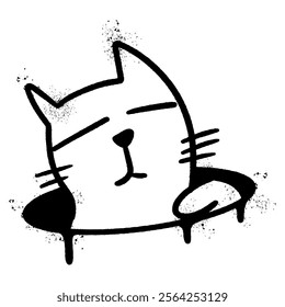 Spray Painted Graffiti Cat icon Sprayed isolated with a white background. graffiti cat with over spray in black over white.