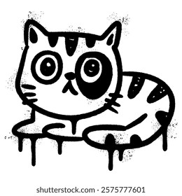 Spray Painted Graffiti Cat icon Sprayed isolated with a white background. graffiti cat with over spray in black over white.