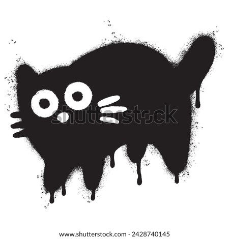 Spray Painted Graffiti Cat icon Sprayed isolated with a white background. graffiti cat with over spray in black over white.