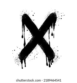 Spray painted graffiti check mark in black over white. X symbol. isolated on white background. vector illustration