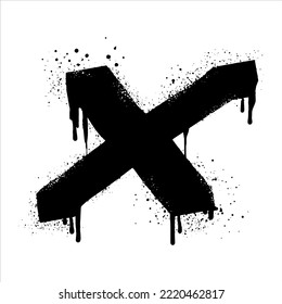 Spray painted graffiti check mark in black over white. X symbol. isolated on white background. vector illustration